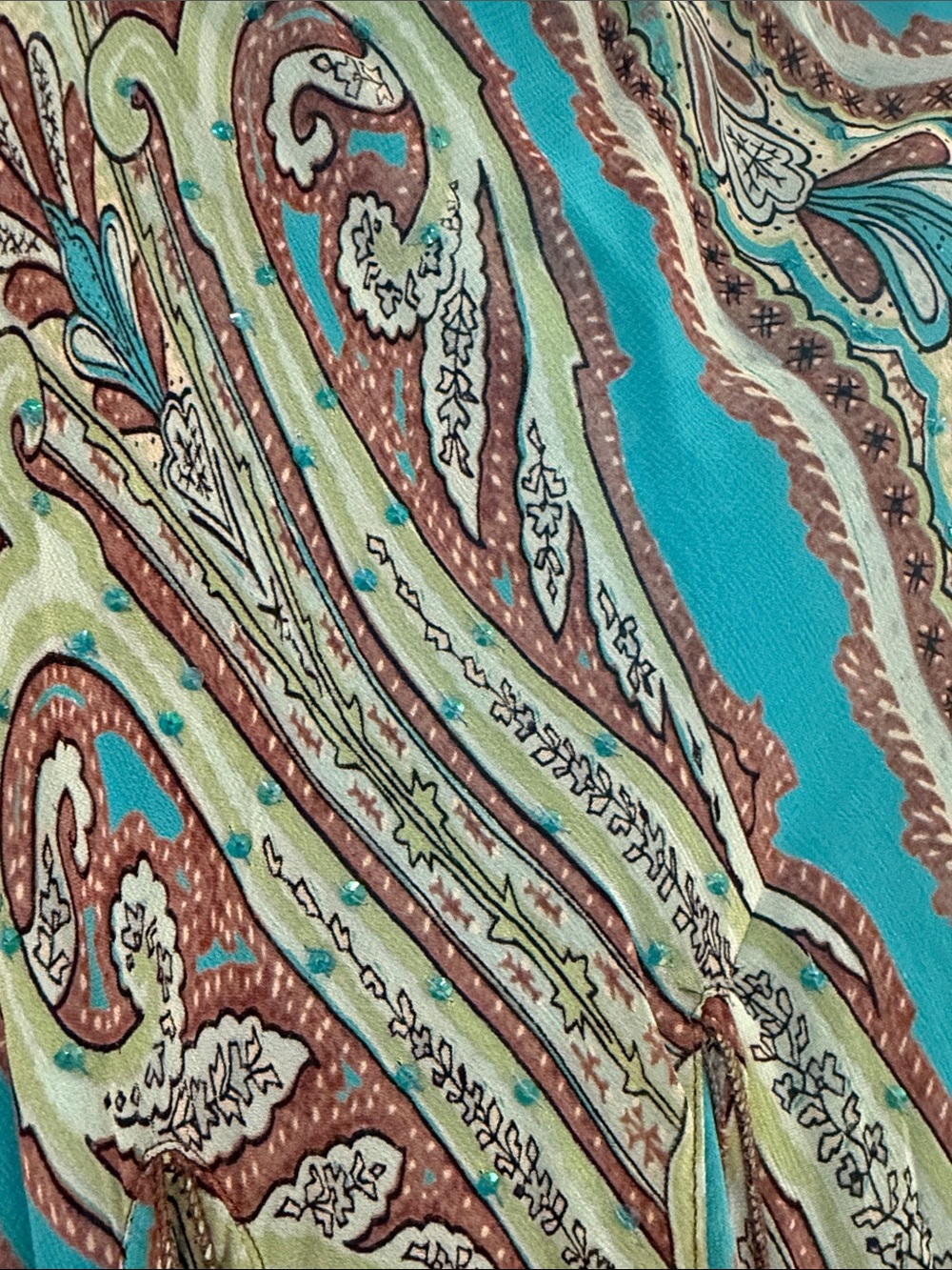 Nostalgia Teal Paisley Asymmetrical Maxi Skirt - Picture 3 of 5